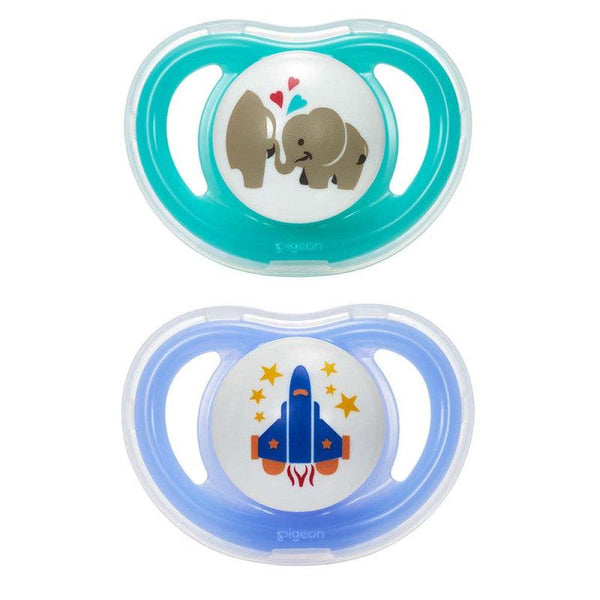 Pigeon Minilight Twin Pacifier - Aeroplane And Elephant - M - 6+ Months - Boy - 2 Pieces - Zrafh.com - Your Destination for Baby & Mother Needs in Saudi Arabia