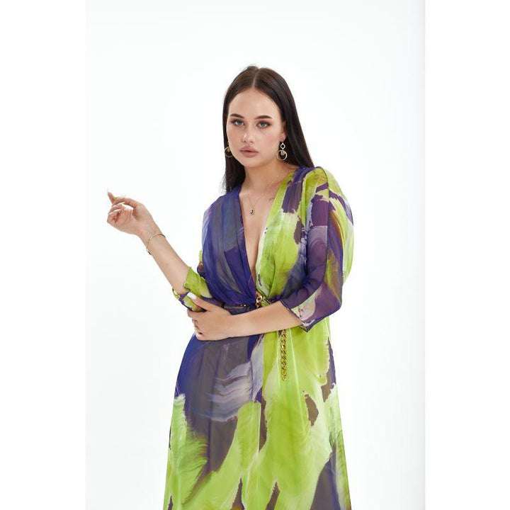 Londonella Women's Long Summer Dress - Long Sleeves - Green - Zrafh.com - Your Destination for Baby & Mother Needs in Saudi Arabia