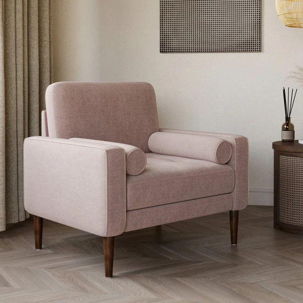 Blush Pink Linen Chair Swedish Wood By Alhome - Zrafh.com - Your Destination for Baby & Mother Needs in Saudi Arabia