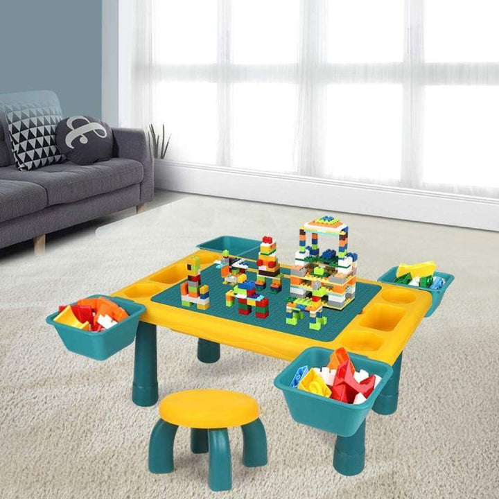 Little Story Blocks 4 In 1 Activity Table With Stool - Green - Zrafh.com - Your Destination for Baby & Mother Needs in Saudi Arabia