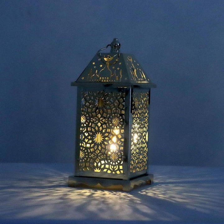 Steel Square Ramadan Lantern With Led Lighting - Gold - 27X12X12 Cm - By Family Ship - Zrafh.com - Your Destination for Baby & Mother Needs in Saudi Arabia