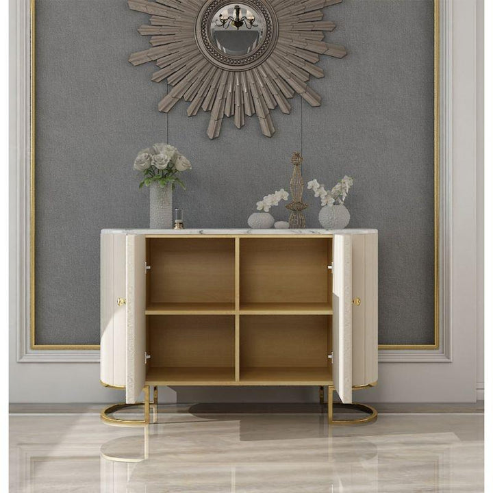 Luxe Wood, Iron, and Marble Buffet Table By Alhome - Zrafh.com - Your Destination for Baby & Mother Needs in Saudi Arabia