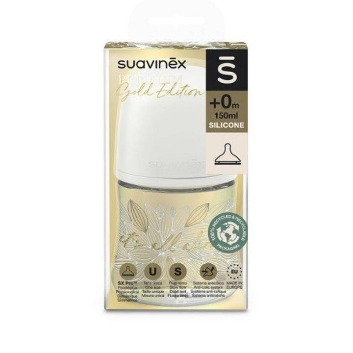 Suavinex Gold Edition Feeding Bottle with silicone Nipple - 150 ml - Grey - ZRAFH