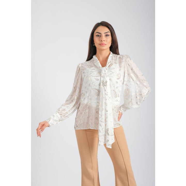 Londonella Chiffon Gold Printed Blouse - White - 100166 - Zrafh.com - Your Destination for Baby & Mother Needs in Saudi Arabia