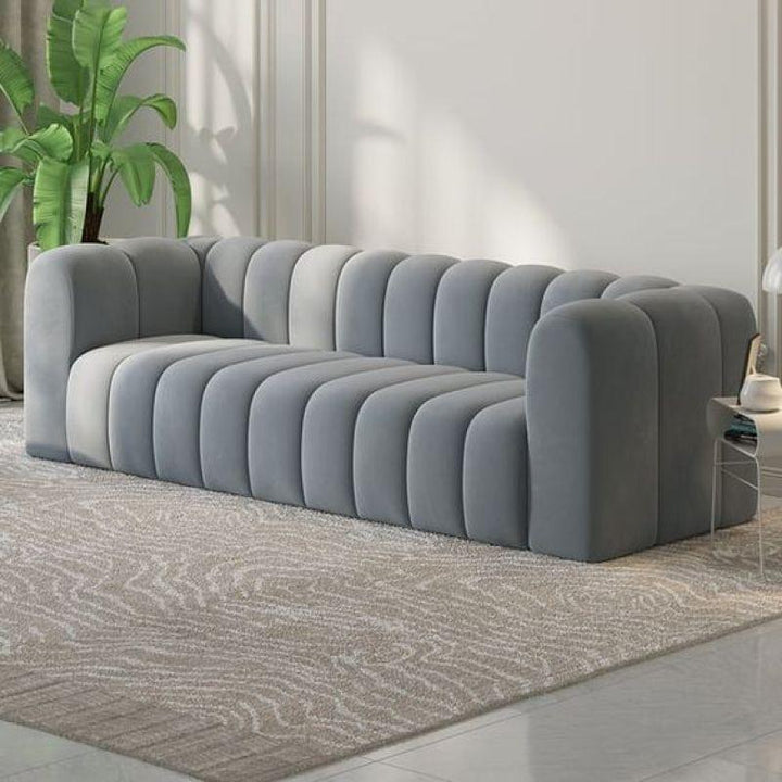 Chic Gray Velvet 3-Seater Sofa Swedish Wood By Alhome - Zrafh.com - Your Destination for Baby & Mother Needs in Saudi Arabia