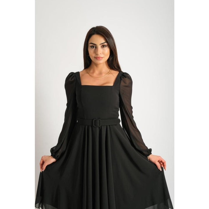 Londonella Women's Short Evening Dress With Long Sleeves & Elegant Waist Belt - 100222 - Zrafh.com - Your Destination for Baby & Mother Needs in Saudi Arabia