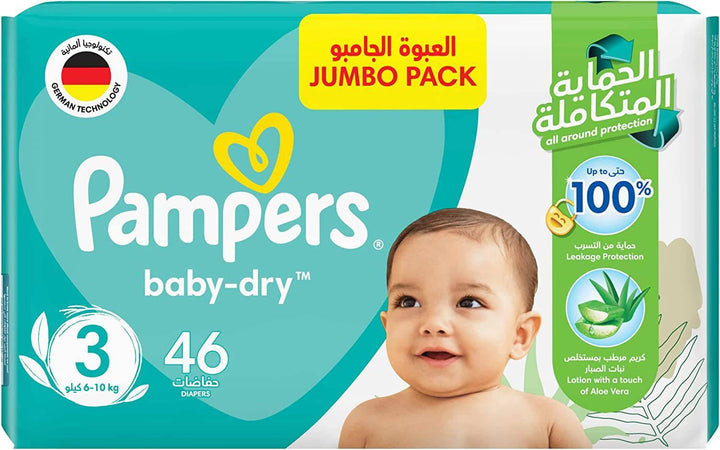 Pampers Baby-Dry, Size 3, Midi, 6-10 Kg, Jumbo Pack, 46 Diapers - ZRAFH