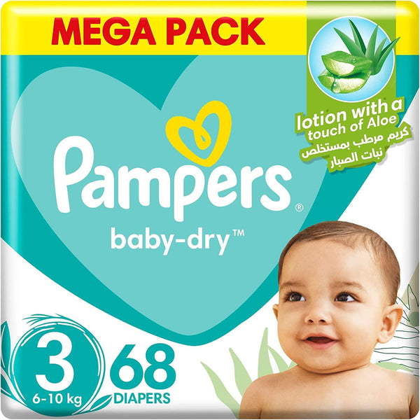 Pampers Baby-Dry Diapers with Aloe Vera Lotion and Leakage Protection, Size 3, Midi, 6-10 kg, 68 Diapers - ZRAFH