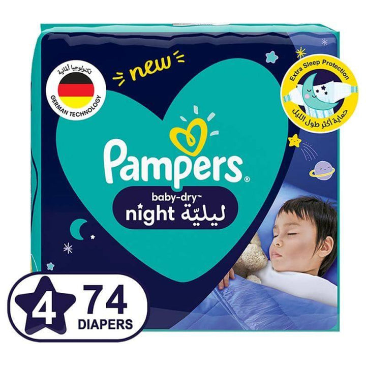 Pampers Baby Diapers Night Giant Pack Size 4,10-15 KG, 74 Diapers - ZRAFH