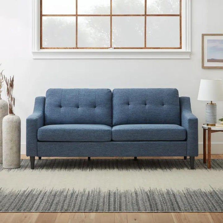 Serene Blue Linen 3-Seater Sofa - 200x85x45 cm - Swedish Wood By Alhome - Zrafh.com - Your Destination for Baby & Mother Needs in Saudi Arabia