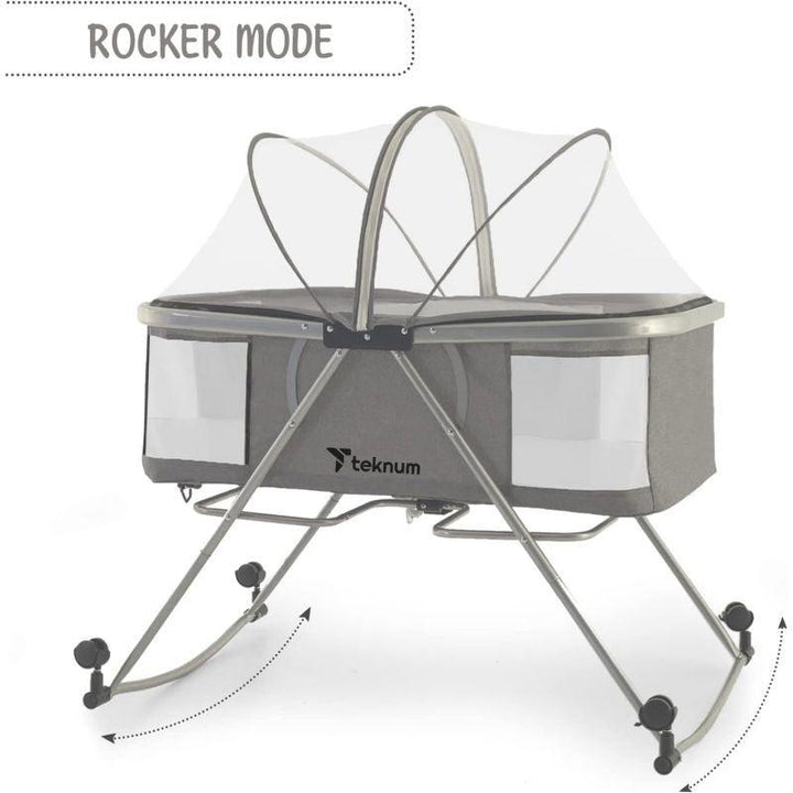 Teknum 3-In-1 Baby Cot/Cradle W/ Mosquito Net & Wheels - Dark Grey - Zrafh.com - Your Destination for Baby & Mother Needs in Saudi Arabia