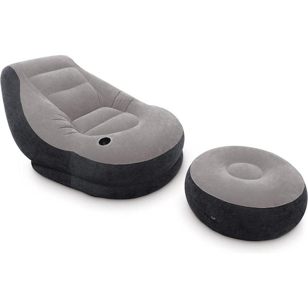 Intex Inflatable Chair with Pouffe Ultra Lounge - 76x99x130 cm - Grey - Zrafh.com - Your Destination for Baby & Mother Needs in Saudi Arabia