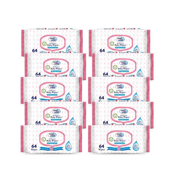 Cool & Cool 99.9 Percent Water Content Baby Wipes Pack of 10 - 640 Pieces - Zrafh.com - Your Destination for Baby & Mother Needs in Saudi Arabia