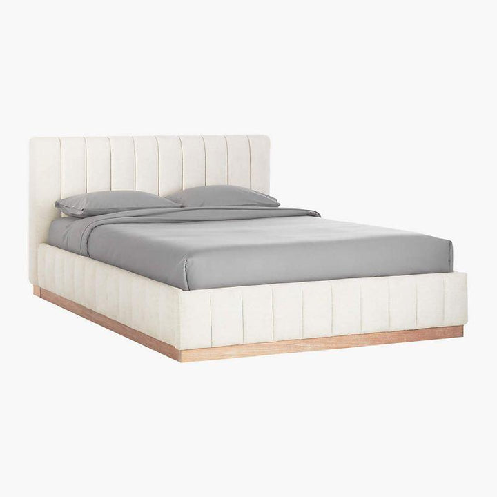 Ivory Majesty: Super King Bed in Swedish Wood with Chenille Fabric, Color Ivory, Dimensions 200x200x140 by Alhome - Zrafh.com - Your Destination for Baby & Mother Needs in Saudi Arabia