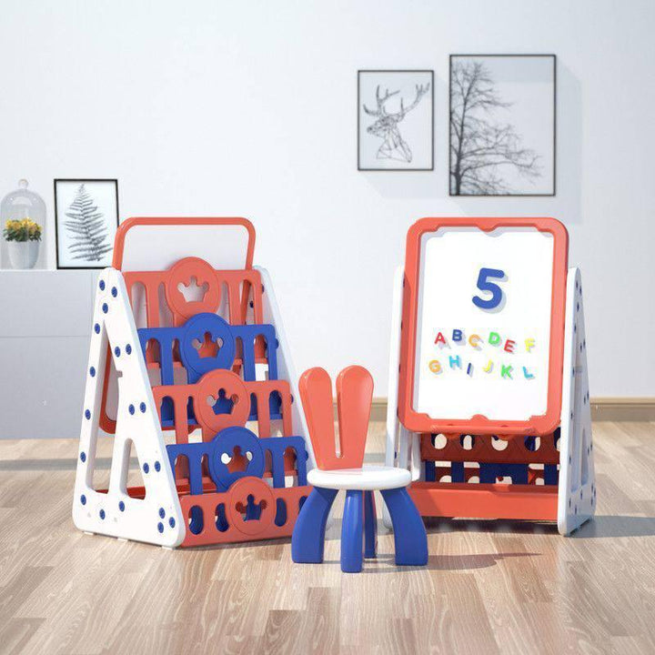 3 In 1 Easel Drawing Board With Shelf And Chair Red & Blue - 62x48x75 cm - 28-43L - ZRAFH