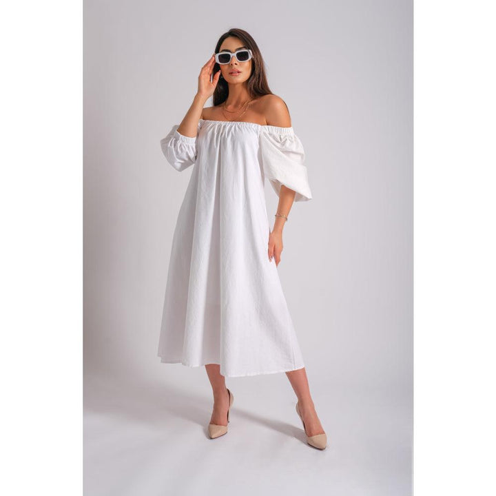 Londonella Women's half Lantern Sleeves Off-shoulder style Long Dress - White - 100199 - Zrafh.com - Your Destination for Baby & Mother Needs in Saudi Arabia