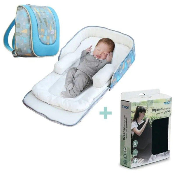 Moon Travalo Travel Baby Bed & Backpack + Organic Nursing Privacy Wraps - Zrafh.com - Your Destination for Baby & Mother Needs in Saudi Arabia