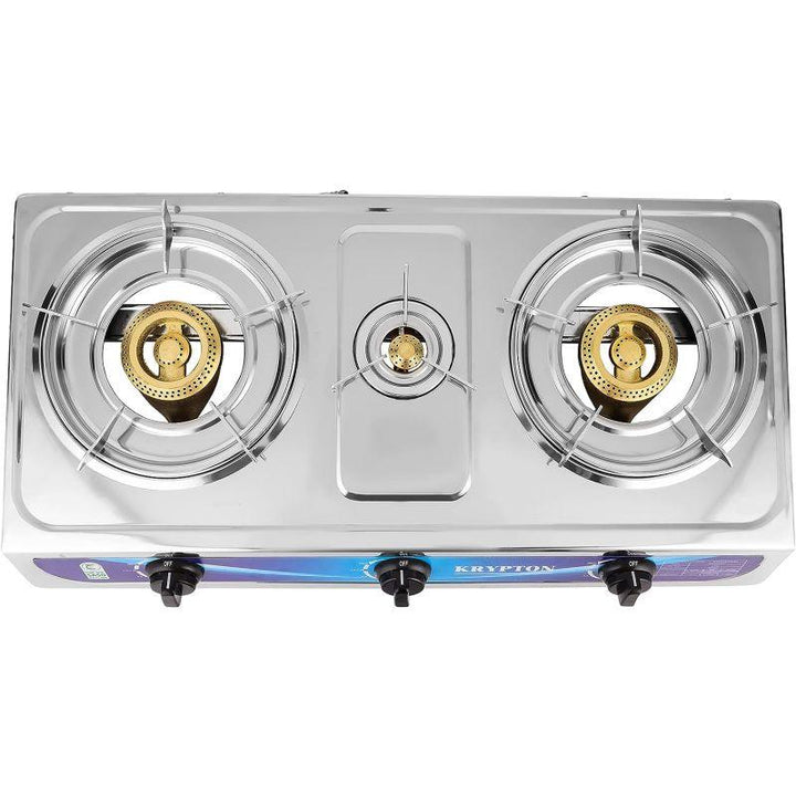 Krypton Triple Burner Gas Cooker Stainless Steel - KNGC6171 - Zrafh.com - Your Destination for Baby & Mother Needs in Saudi Arabia