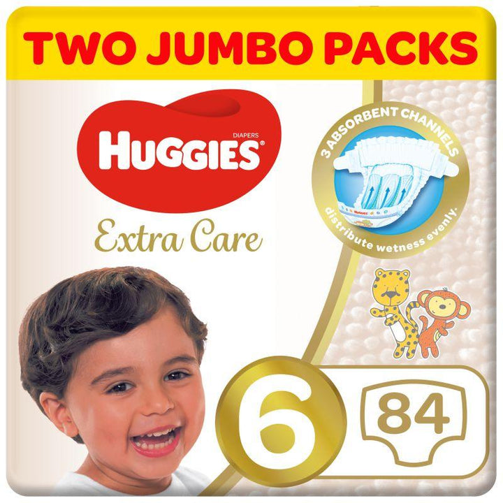 Huggies Extra Care Diaper - Mega Pack - Size 6 - 84 Diapers - Zrafh.com - Your Destination for Baby & Mother Needs in Saudi Arabia