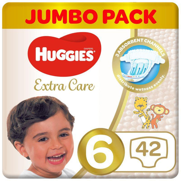 Huggies Extra Care Diapers - Jumbo Pack - Size 6 - 42 Diapers - Zrafh.com - Your Destination for Baby & Mother Needs in Saudi Arabia