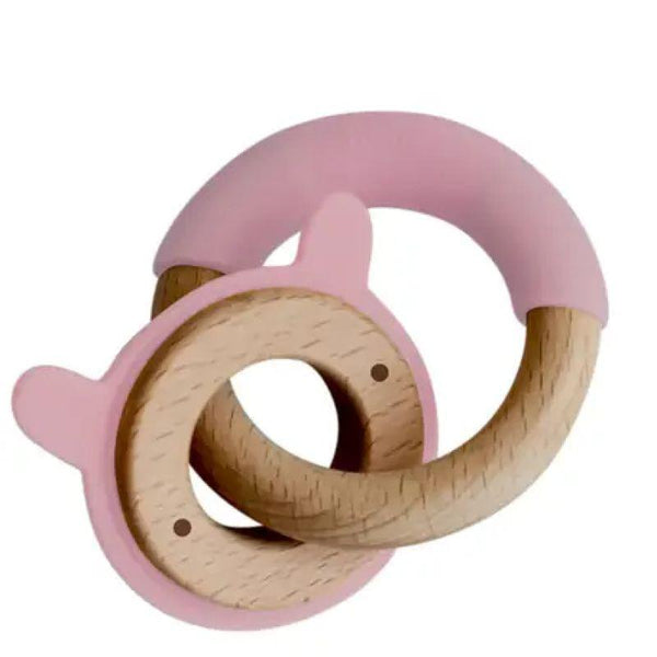 Luqu Silicone and Wood Teether- 2 Rings - ZRAFH