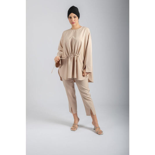 Londonella Women's Wide Long Sleeves Top With Pants Set - Beige - 100272 - Zrafh.com - Your Destination for Baby & Mother Needs in Saudi Arabia