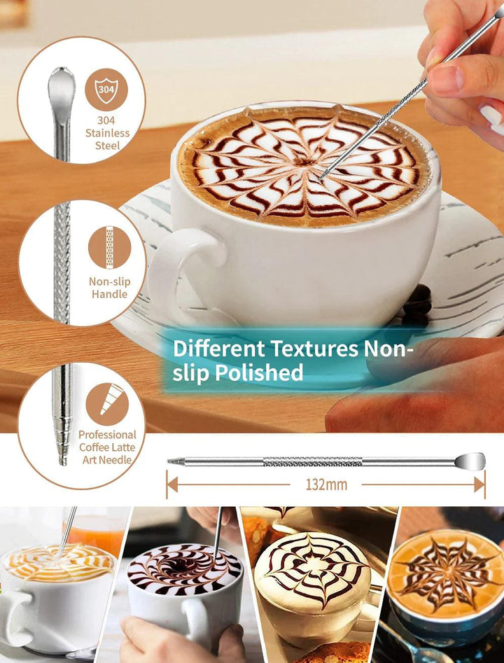 Gevi Espresso Machine Accessories - Milk Frothing Pitcher 12oz/350mL, 16 Pieces Coffee Decorating Stencils, Decorating Art Pen, Stainless Steel Tamper, Barista Towel and Coffee Tamper Placement - Zrafh.com - Your Destination for Baby & Mother Needs in Saudi Arabia