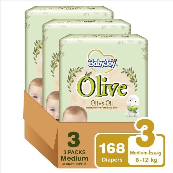 BabyJoy Olive Diapers Mega Box - Size 3 - Medium - 6-12 kg - 168 Diapers - Zrafh.com - Your Destination for Baby & Mother Needs in Saudi Arabia