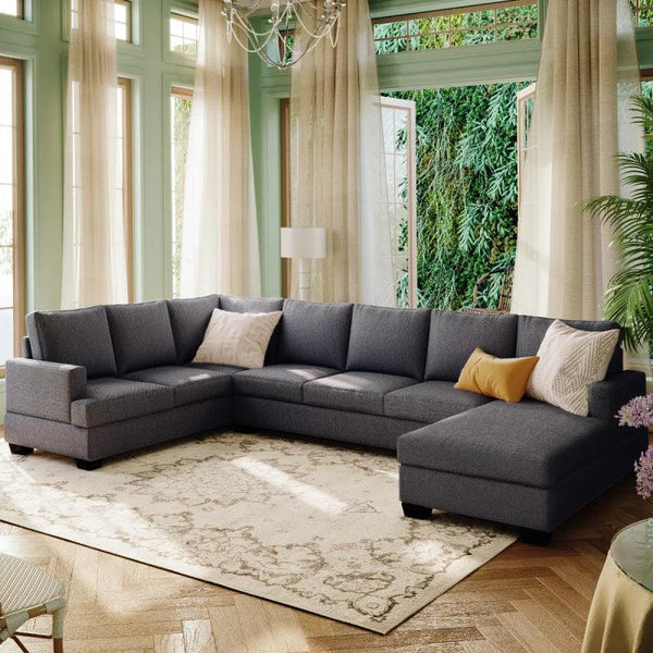 Gray Linen U-Shaped Sofa By Alhome - Zrafh.com - Your Destination for Baby & Mother Needs in Saudi Arabia