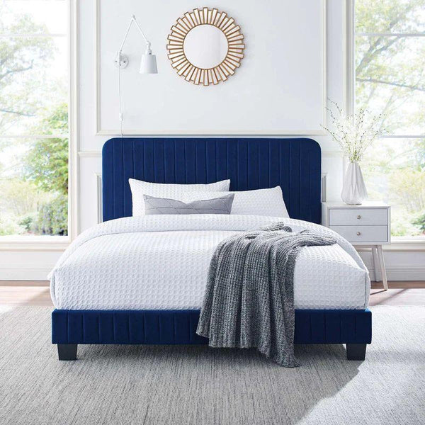 Queen Bed in Blue Velvet with Swedish Wood Frame By Alhome - Zrafh.com - Your Destination for Baby & Mother Needs in Saudi Arabia