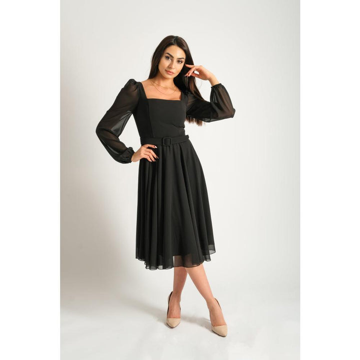 Londonella Women's Short Evening Dress With Long Sleeves & Elegant Waist Belt - 100222 - Zrafh.com - Your Destination for Baby & Mother Needs in Saudi Arabia