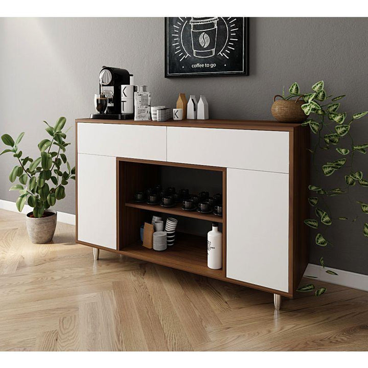 Brown Coffee Corner with White Shelves and Drawers By Alhome - Zrafh.com - Your Destination for Baby & Mother Needs in Saudi Arabia