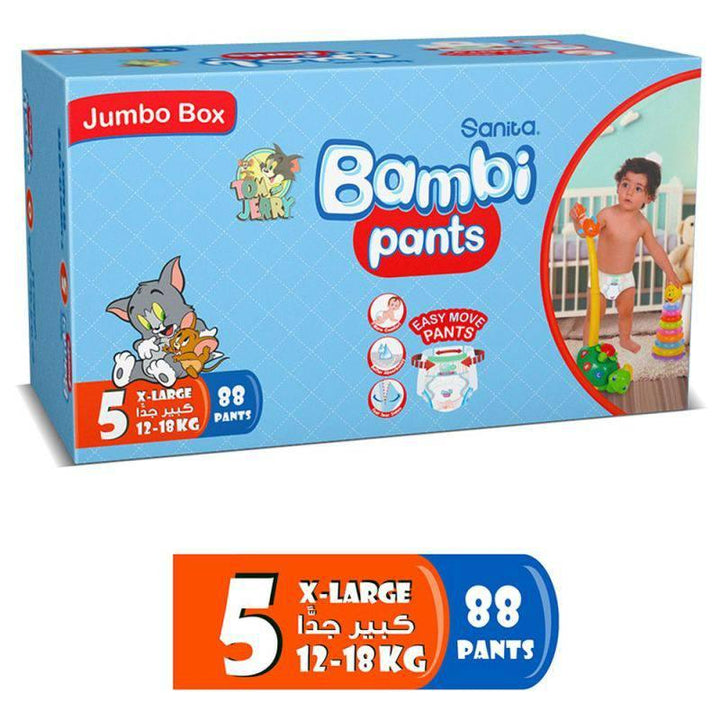 Sanita Bambi Baby Diaper Pants Jumbo Box #5 Maxi Size XL,12-18 KG, 88 Diapers - ZRAFH