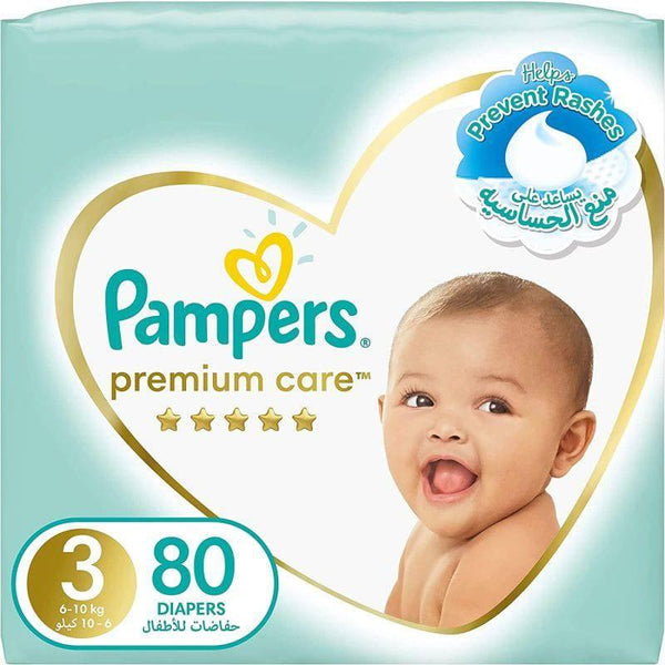 Pampers Baby Diapers Premium Care Giant Pack #3 Size Medium, 6-10 KG ,80 Diapers - ZRAFH