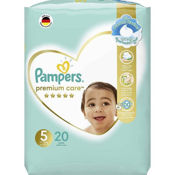 Pampers Baby Diapers Premium Care #5 Size Junior, 11-16 KG, 20 Diapers - ZRAFH