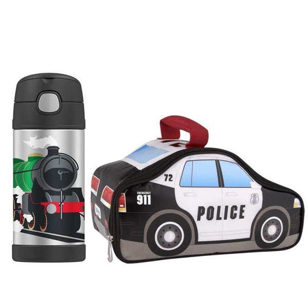 Thermos Kids School Lunch Bag - Police Car + Stainless Steel Funtainer Thermos Bottle - 355Ml - Combo - Zrafh.com - Your Destination for Baby & Mother Needs in Saudi Arabia