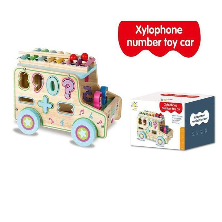 Wooden xylophone Car With Number Shape Letter 29x19x21 cm By Baby Love - 33-2243 - ZRAFH