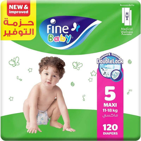Fine Baby Diapers, Size 5, Maxi 11√¢‚Ç¨‚Äú18kg, pack of 120 diapers, with new and improved technology - ZRAFH