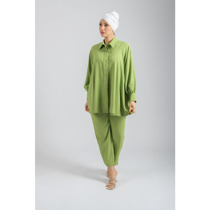 Londonella Women's Wide Long Sleeves Blouse With Pants Set - Green - 100265 - Zrafh.com - Your Destination for Baby & Mother Needs in Saudi Arabia