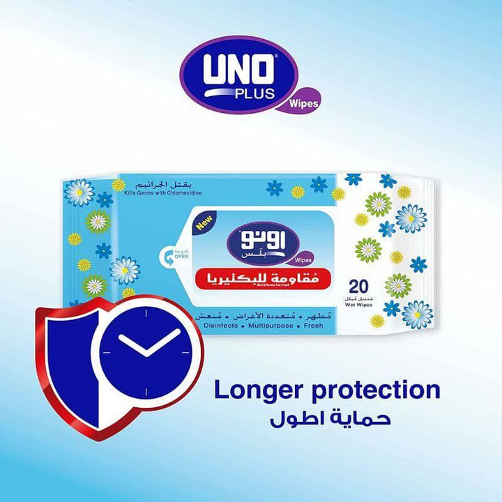 UNO Plus Anti-Bacterial All Purpose Wet Wipes, Pack of 20 Wipes - ZRAFH