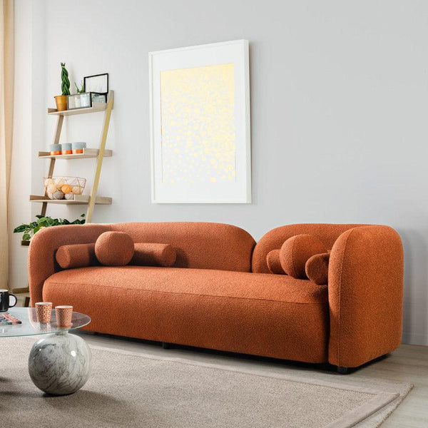 Vibrant Chic: 3-Seater Bouclé Sofa in Orange By Alhome - Zrafh.com - Your Destination for Baby & Mother Needs in Saudi Arabia