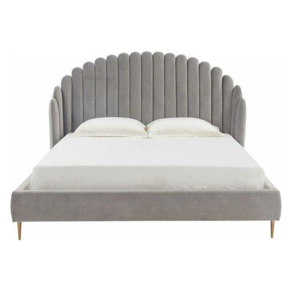 Queen Bed in Grey Velvet with Swedish Wood Frame By Alhome - 110112380 - Zrafh.com - Your Destination for Baby & Mother Needs in Saudi Arabia