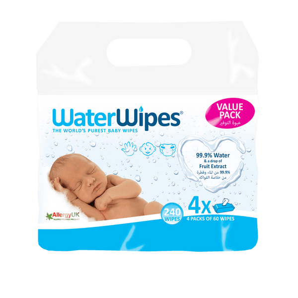 WaterWipes Original Newborn & Premature Baby Wipes, 99.9% Water Based Wet Wipes, Unscented, Delicate & Sensitive Skin, 240 Count (4 packs*60 wipes)) - ZRAFH