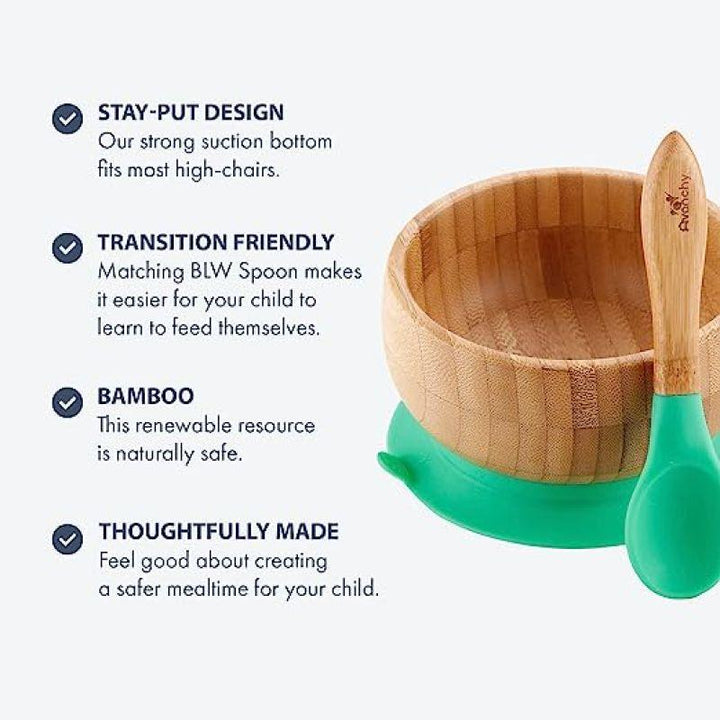 Avanchy Baby Bamboo Stay Put Suction Bowl + Spoon - ZRAFH