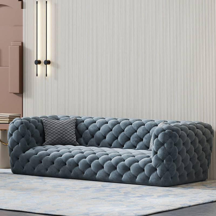 Serenity in Blue: 3-Seater Velvet Sofa in Sky Blue By Alhome - Zrafh.com - Your Destination for Baby & Mother Needs in Saudi Arabia