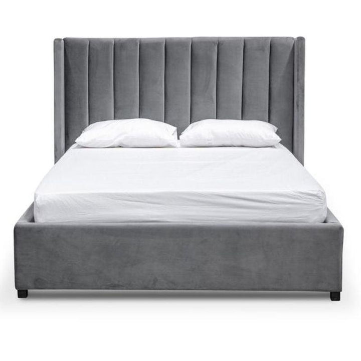 Swedish Wood Velvet Grey Queen Bed By Alhome - 110112273 - Zrafh.com - Your Destination for Baby & Mother Needs in Saudi Arabia