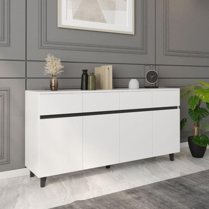 White Console with 4 Doors and 4 Drawers By Alhome - Zrafh.com - Your Destination for Baby & Mother Needs in Saudi Arabia