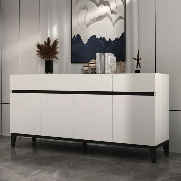 White Console with 4 Doors and 4 Drawers By Alhome - Zrafh.com - Your Destination for Baby & Mother Needs in Saudi Arabia