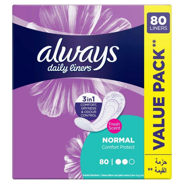 Always Daily Comfort Protect Pantyliner with Fresh Scent Normal - 80 Pads - Zrafh.com - Your Destination for Baby & Mother Needs in Saudi Arabia