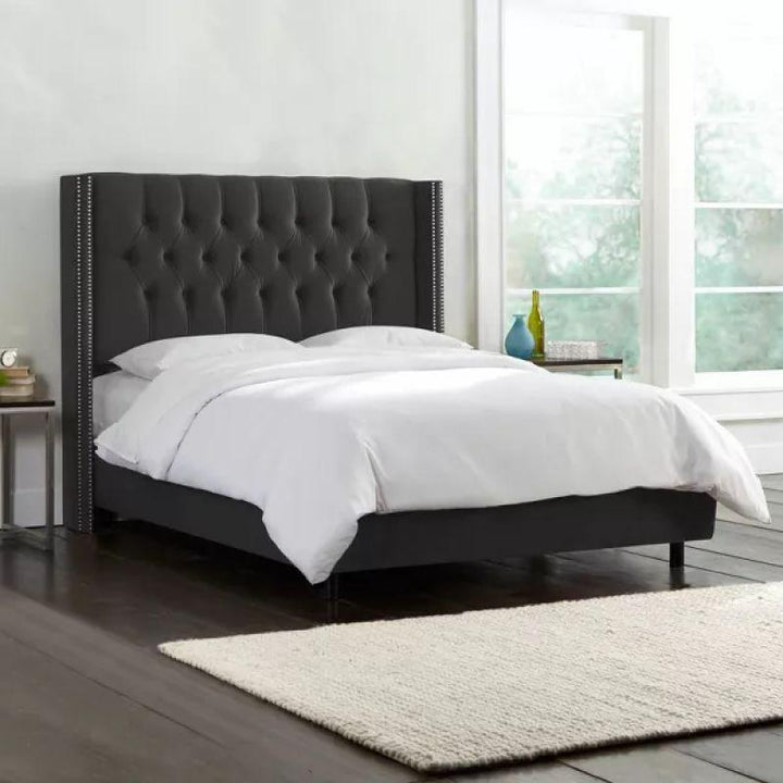 Royal Collection: Swedish Wood Queen Bed - Opulent Black Tranquility (180x200x140) by Alhome - Zrafh.com - Your Destination for Baby & Mother Needs in Saudi Arabia